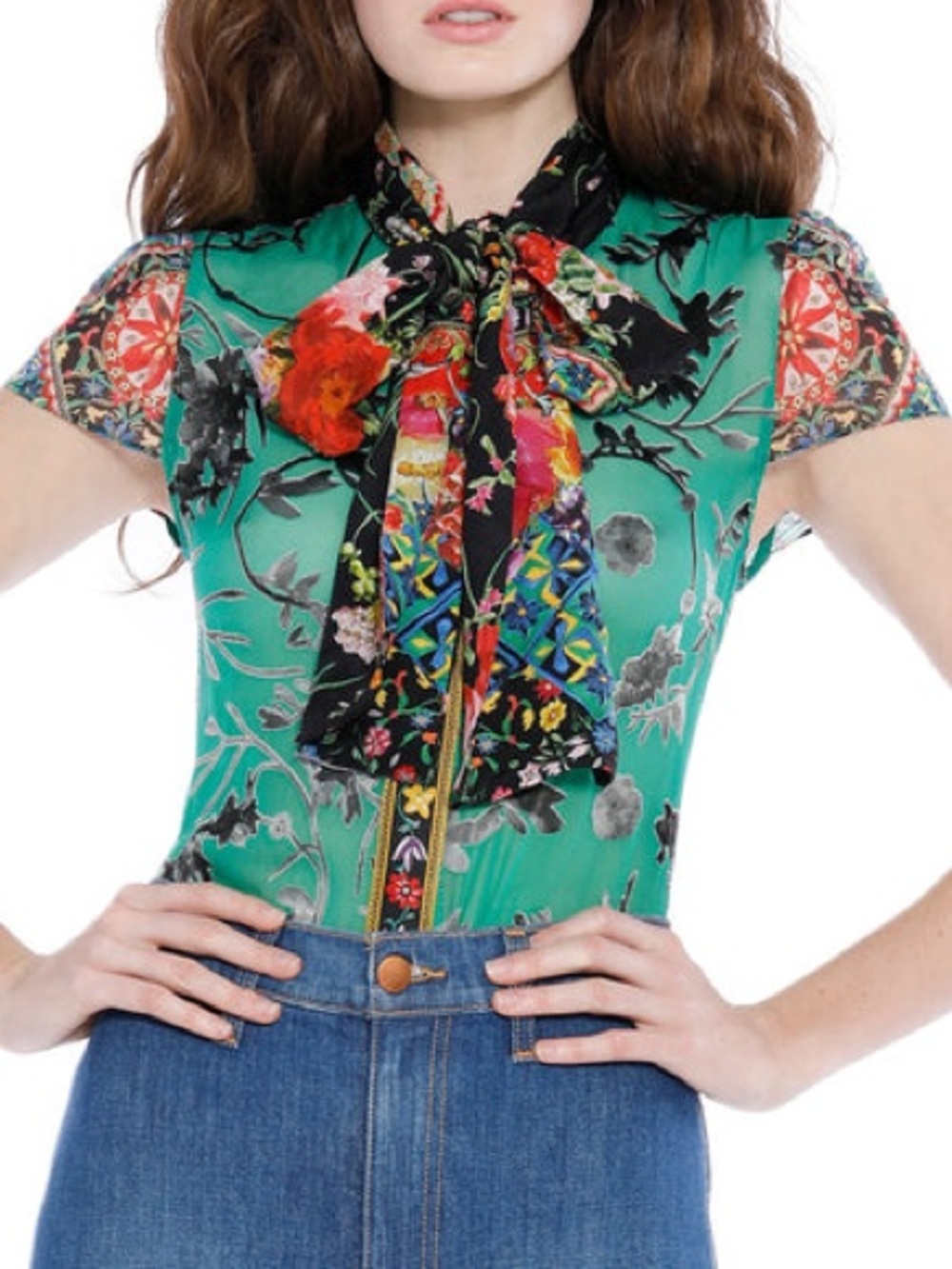 Alice + Olivia Jeannie Floral Bow Collar Blouse • XS